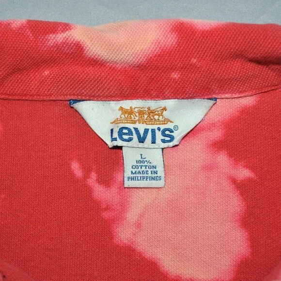 Vintage Levi's Shirt Size Large Red Tie Dye Short Sleeve Polo w/ Pocket - Picture 3 of 9